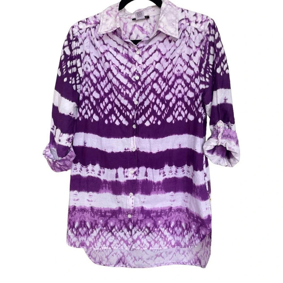 CW Classics Women's Purple & White Tie Dye TCU Horned Frogs Blouse Size Medium - Picture 1 of 5